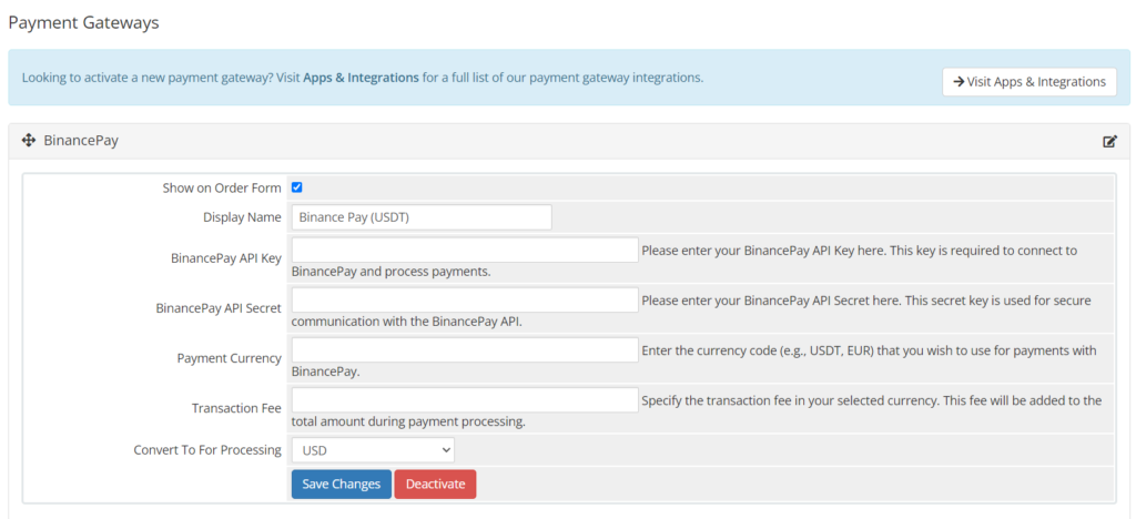 Binance Pay for WHMCS